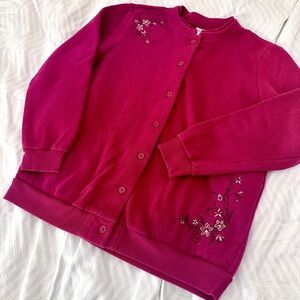 Blair Cardigan Sz L Burgundy Maroon Floral Embroidered Button Cardigan Sweater